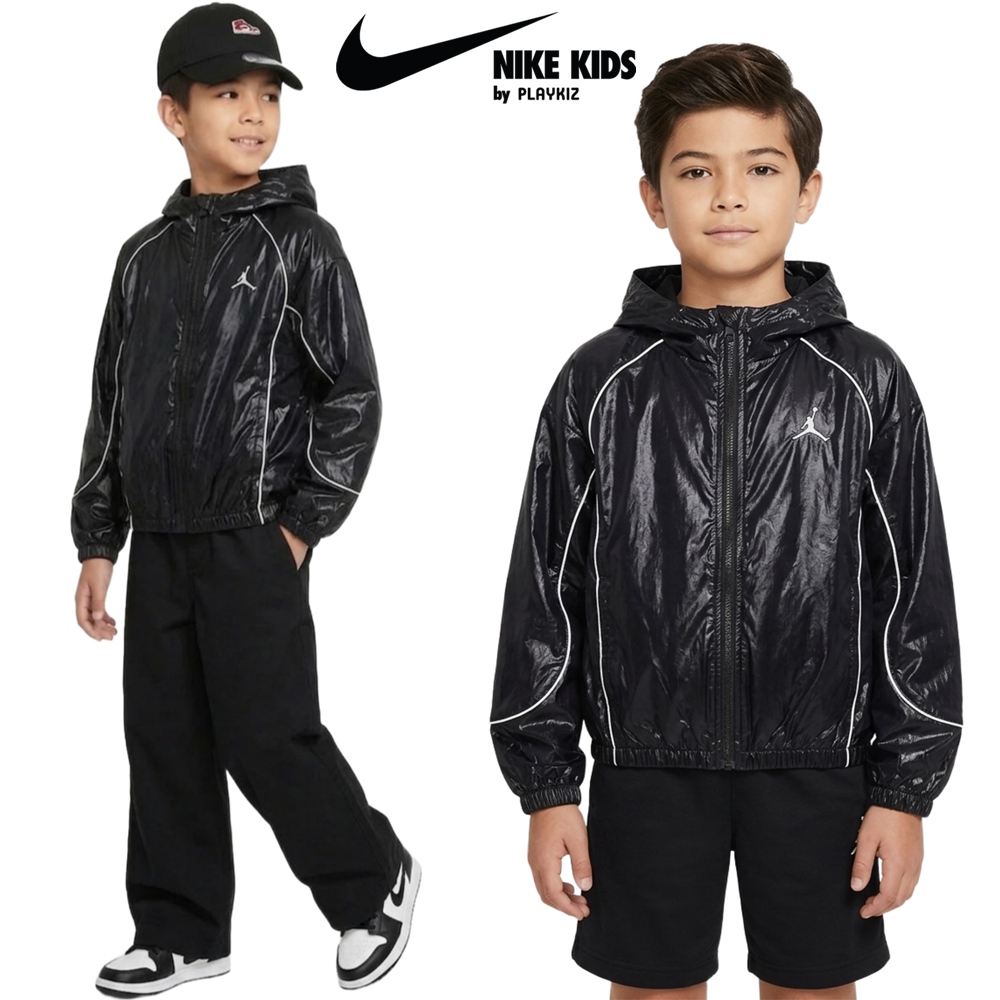 나이키키즈 주니어 조던 홑겹 글로시 파이핑 윈드러너 자켓 